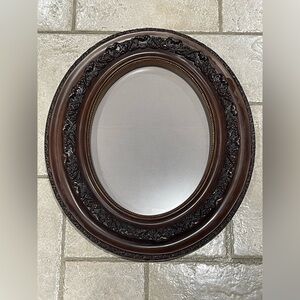 Ornate Victorian Oval Wall Mirror or Picture Frame in Dark Brown